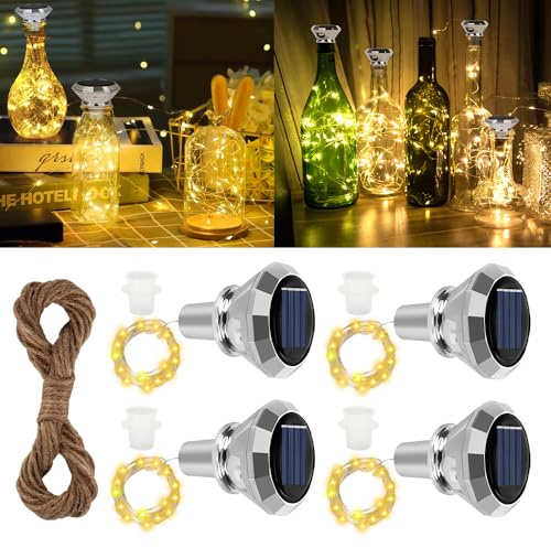 LYPPUL 4pcs Solari Luci Per Bottiglie, 2m 20 Led Lucine Per Bottiglia, Luci Solari Per Bottiglie Diamanti, Vino Impermeabili Per Bottiglia, Festa, Natale, Decorazione Di Illuminazione Per Interni