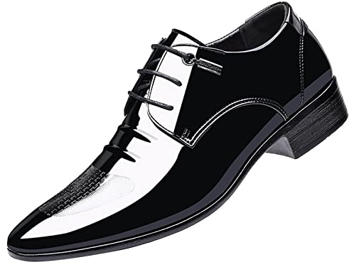 Scarpe da uomo lucide da uomo in pelle con lacci, scarpe da lavoro e ufficio a punta, scarpe eleganti per feste di nozze, sposo, ballo di fine anno, scarpe con tacco basso in pelle lucida, scarpe
