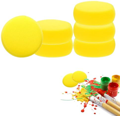 6 Pcs 2.5x7.5cm Round Painting Sponges, Yellow Artist Sponges Craft Set, Perfect for Face Painting, Art Projects Paint Sponges Brushes for Art Supplies