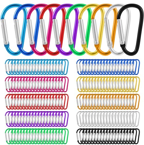 200pcs 1.8 Carabiner Clip D Ring Carabiners Small Carabiner Keychain Spring Snap Hooks Mini Carabiners Clip Set for Keys Dog Leash Backpack Camping Hiking Traveling Fishing Accessories Outdoor