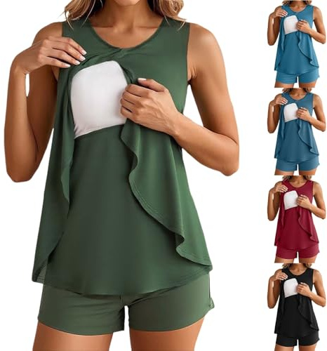 Genérico Pijama Lactancia Mujer Conjunto de Ropa de Dormir Maternidad para Mujer, Pijama cómodo para Lactancia Materna, Cintura elástica Alta, diseño Doble Capa Uso Diario Durante el (Green, L)