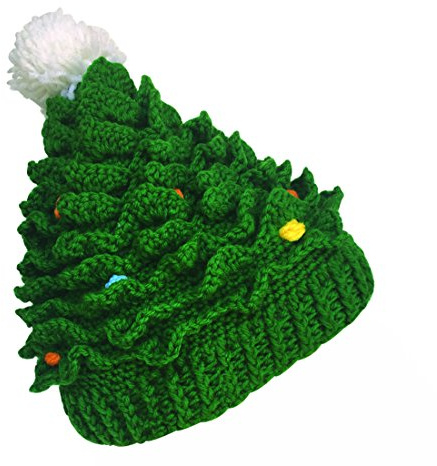 Kafeimali Unisex Christmas Winter Knitted Crochet Beanie Santa Hat with Beard Foldaway Bearded Caps (Green)