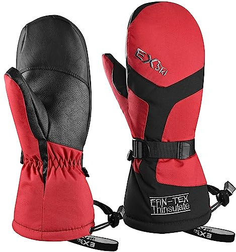 EXski Skihandschuhe Herren Damen Wasserdicht Warm Fausthandschuhe Damen Snowboardhandschuhe Fäustlinge Winter Handschuhe Red M