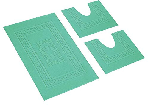 HomeLife - Set Tappeti Bagno 3 Pezzi in Cotone Made in Italy | Tappeti Bagno Moderni : 1 Tappeto [60X90] 2 Girowater/Girobidet [45X60] |Tris Tappeto Bagno Assorbente e Lavabile Lavatrice | Verde