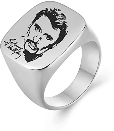 AFSTALR Bague Johnny Hallyday Homme Cadeau Signature Bague Chevalière Acier Inoxydable Anneau Bague Sceau, Argent 12