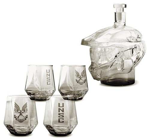 The Source Wholesale Halo Master Chief - Juego de decantador de vidrio y 4 vasos coleccionables