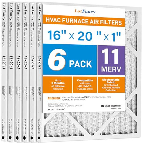 LotFancy 16 x 20 x 1 Luftfilter, MERV 11 AC Ofenfilter, 6 Stück gefaltete Klimaanlagen-HVAC-Filter (tatsächliche Größe: 40 x 50 x 1 cm)