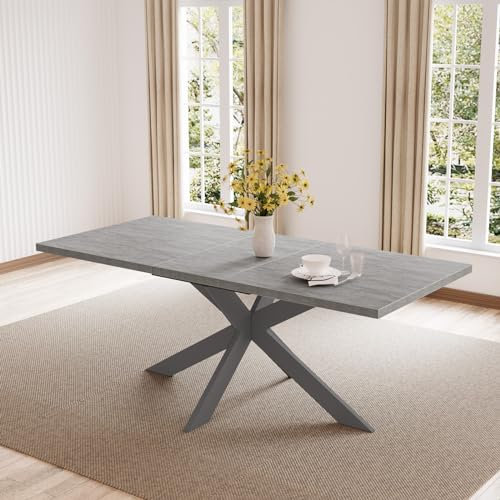 JIEXI Essgruppen Für 4-8 Personen, Esstisch Ausziehbar, Moderner Grauer MDF-Holztisch, Geeignet Für Wohnzimmer, Küche, Versammlungen Mit Vielen Personen (160-200cm Tisch)