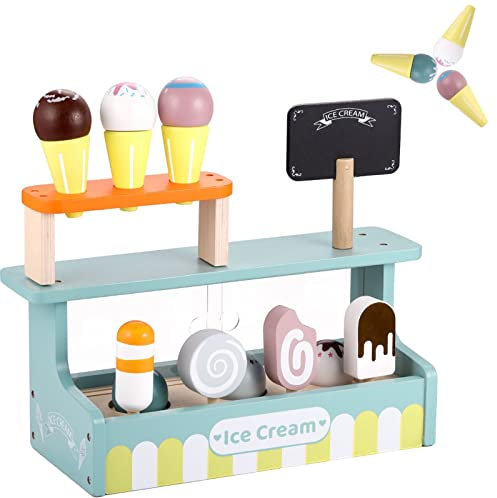 GAGAKU EIS Spielzeug für Kinder Eisdiele Holz Kinderküche Eisladen für Rollenspiele mit Einkaufsladen Holzspielzeug ab 3 Jahre