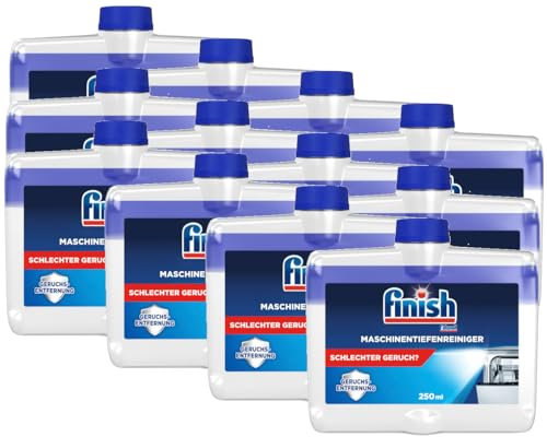 Finish Maschinentiefenreiniger – Flüssiger Maschinenreiniger gegen Kalk und Fett für eine saubere Spülmaschine – 12 x 250 ml Maschinenpfleger