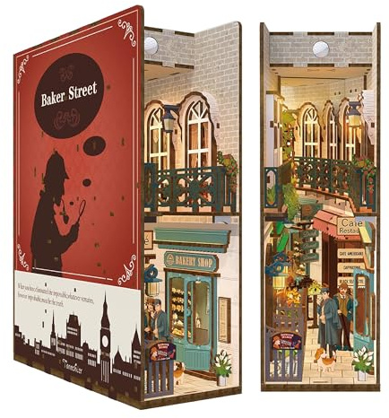 Tonecheer DIY Book Nook Kit Modellbausatz 3D Puzzle aus Holz für Erwachsene zum Baue Miniatur Haus Kit Puppenhäuser Bastelset mit Licht Personalisierte Geschenke(Baker Street)