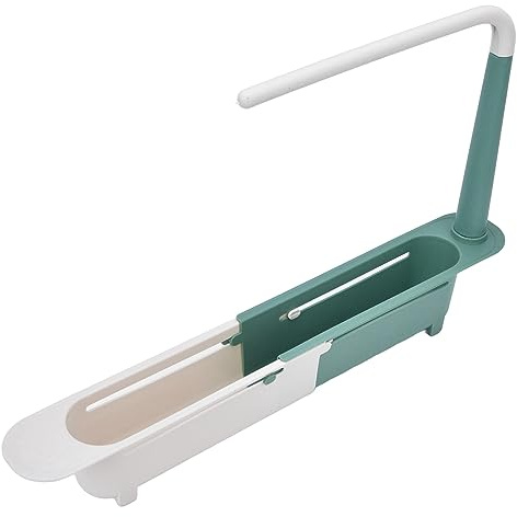 Teleskopisch Erweiterbares Spülbecken-Aufbewahrungs für Regal für die Küche, Verstellbarer Organizer mit Großer Kapazität (GREEN)