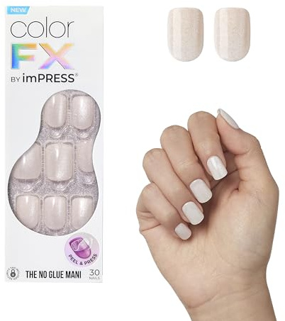 KISS colorFX Press On Nägel, Rebel Weiß Glitzer-Chrom, Kurz & Squoval, Neues & verbessertes Klebepad, Bis zu 10 Tage Haltbarkeit, 30 künstliche Nägel selbstklebend DIY