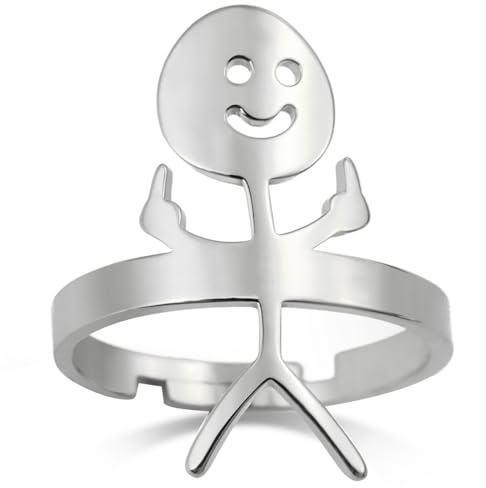 Dreamtimes Smiley Gesicht Figur Gebärdensprache Ringe für Frauen Männer Einstellbare Edelstahl Gebärdensprache Ring mit lustigen Zeichen Paar Ringe