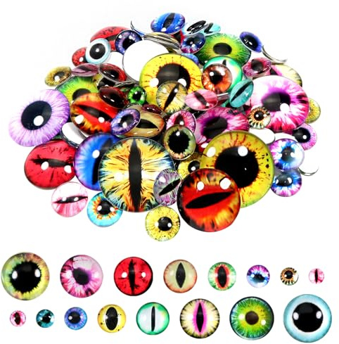 TOAOB 80 Stück Drachenaugen 6mm 8mm 10mm 12mm 15mm 20mm 25mm 30mm Runde Glas Cabochonaugen aus Puppen Augen zum Basteln für Spielzeug Zubehör Plüschtier Häkeltiere Puppe Marionette