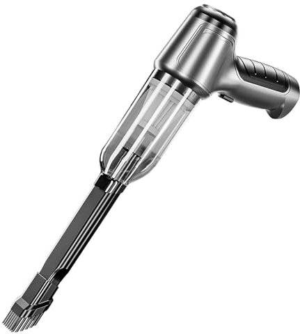 Aspiradora Portátil de Alta Potencia 12000 PA, Recargable por USB y Color Plateado, Incluye Soplador e Inflador, Boquillas Múltiples, Ideal para la Limpieza del Coche, Sofá y Otros Usos, Fácil de Usar