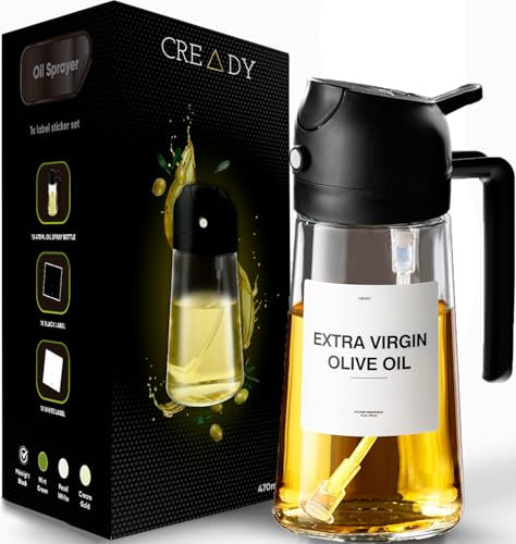 CREADY | Dispensador Aceite Spray 470ml 2 en 1 Pulverizador Freidora de Aire Aceitera Rociador