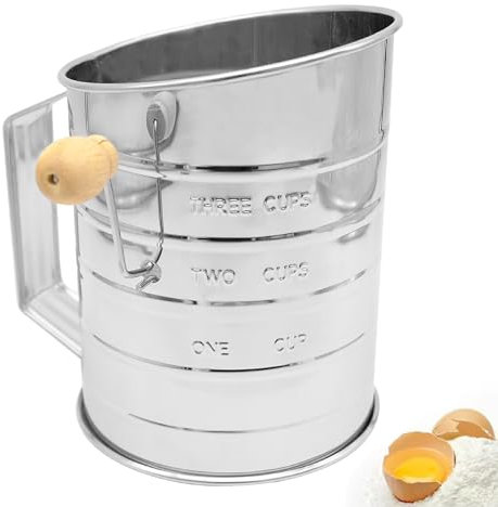 Mehlsieb Edelstahl, Puderzuckerstreuer, Puderzuckermühle Edelstahl Einhand Puderzuckersieb Feines Mehlsieb Kakaostreuer für Schnelles Sieben und Messmarke für Mehl Zucker usw