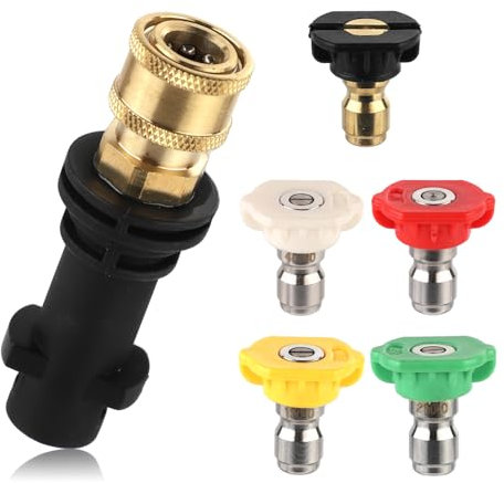 Gosknor Adaptateur de Nettoyeur Haute Pression, 0,64 cm Connexion Rapide Adaptateur de Nettoyage Haute Pression avec 5 Embouts de Buse de Pulvérisation de Nettoyeur Haute Pression pour Karcher