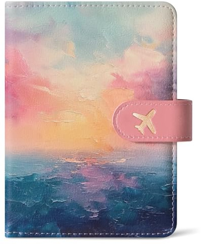 Passport Holder for Travel Essentials, RFID Blocking Leather Cover Wallet with Magnetic Closure, Aesthetic & Cute Passport Book Case for Women and Men - Sunrise (Upgraded with Money Pocket)
