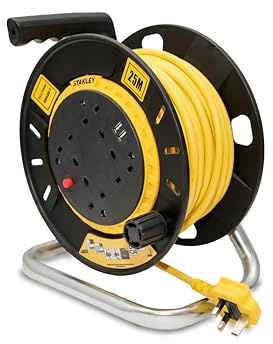 STANLEY 25M Semi-Enclosed Cable Reel Comes with Four 240V sockets and Two USB - Design Helps to Prevent Damage to the Cable When in Transit or Storage Overload Protection System