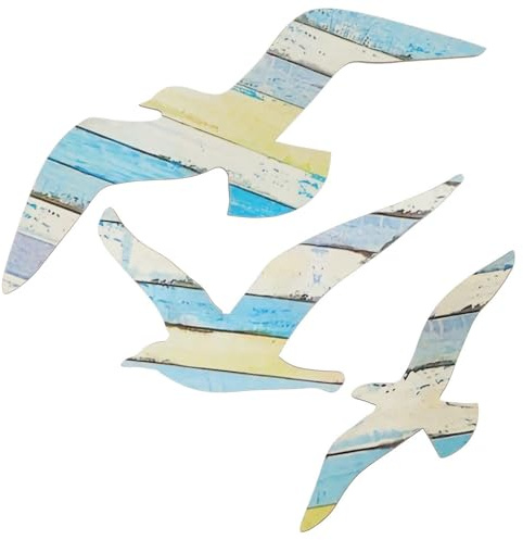 lomdung 3 Piezas Gaviota de Madera para DecoracióN de Pared de Playa, Placa de Pared Vintage, DecoracióN de Gaviota para Sala de Estar, Dormitorio, BañO, Oficina en Casa