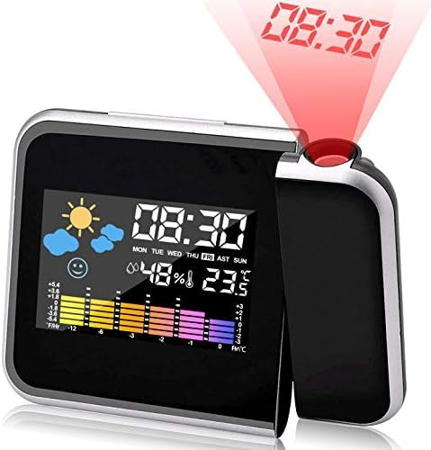 DASIAUTOEM Despertador con proyección LED, despertador con proyección, despertador digital de repetición, reloj con proyección en techo, pantalla LCD, proyección de 180°, indicador de temperatura