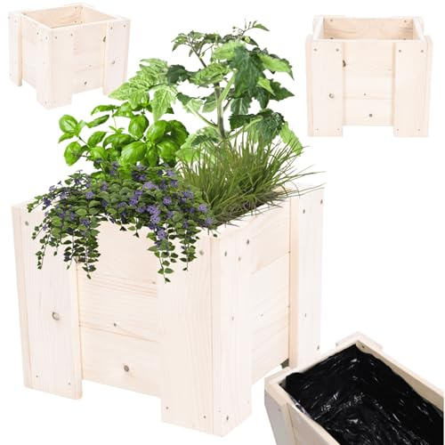 MODO24 Pflanzkübel Holzkübel Pflanzkasten Kiefer30x30x33 cm, Natur | Wetterfester Pflanzkasten & Blumenkasten aus Kiefernholz, Stabile Pflanzbox für Outdoor, Garten, Terrasse & Balkon