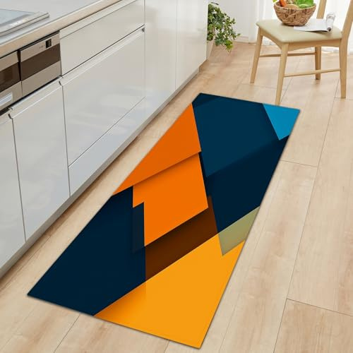 Generico Passatoie Lunghe per Corridoio 60 x 180 cm, Tappeto Antiscivolo Strisce Geometria Astratto Patchwork - Tappeto Stretto Lavabile Minimalismo per Scale Cucina Ingresso Corridoio