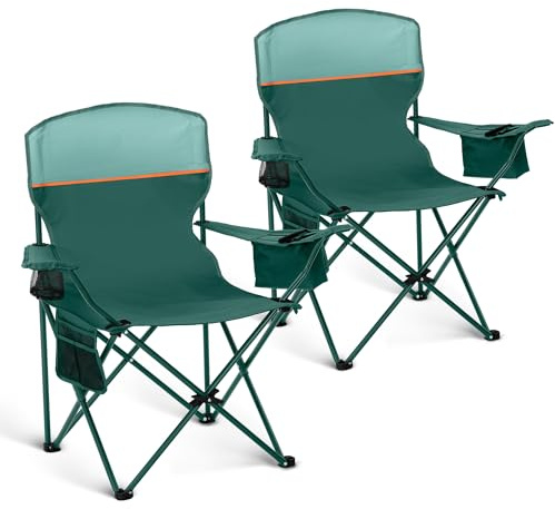 HIGH POINT SPORTS Sedia da Campeggio Pieghevole, Set da 2 Pezzi, fino a 102 kg, Sedie Pieghevoli da Esterno, Sedie da Campeggio,Sedie da pesca con Braccioli (Verde)