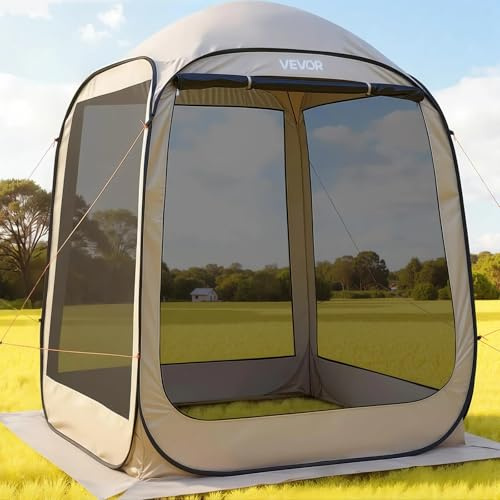 VEVOR Campingtält, 182,88 x 182,88 x 219,4 cm, festtält för 4–6 personer, popup-tält med bärväska, sidoväggar och markpinnar, för trädgård, terrass och utomhusaktiviteter, beige