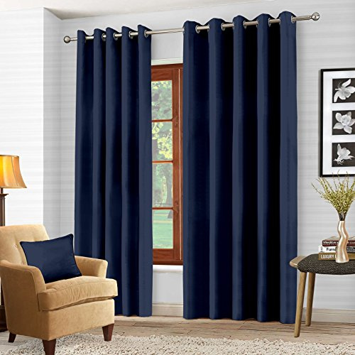 Luxury Pair Thermal Blackout Curtains Ring Top Eyelet Fully Lined insulated Super Soft Solar Blackout 117 x 183cm - Navy