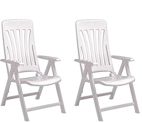 RESOL Blanes Set mit 2 Gartenstühlen, neigbar, 5 Positionen, mit hoher Rückenlehne und Armlehnen, zusammenklappbar, leicht und bequem, mit Multipositionierung, Weiß