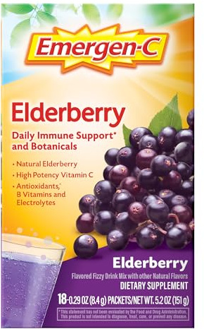 Emergen-C Elderberry Fizzy Drink Mix, Elderberry Immune Support, Natural Flavors, With High Potency Vitamin C, 18 Count