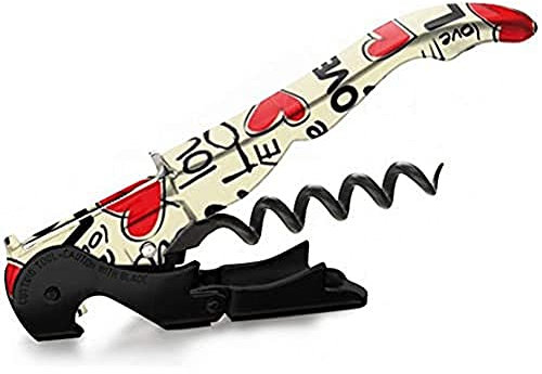PULLTAP'S GENUINE Lovers Black 900 - Sacacorchos de camarero profesional con diseño corazones - Fabricado en España - Incluye doble palanca articulada, navaja cortacápsulas tipo cúter y abrebotellas