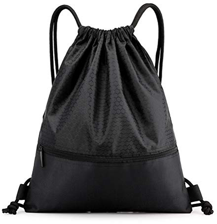 zhuochuan Sports Drawstring Bag, 42 x 50 cm Waterproof Foldable Drawstring Training Bag Unisex for Football Basketball Swimming Gym Beach Pool Camping – Black