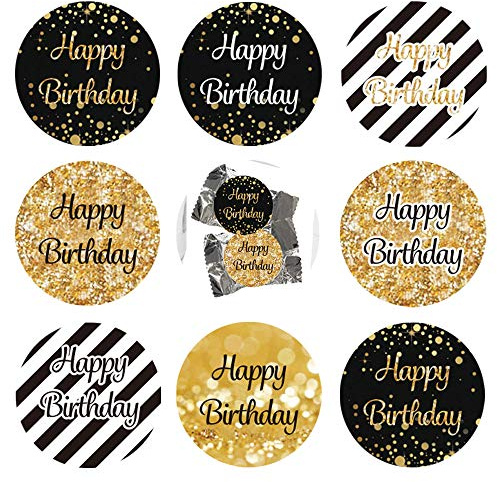 216Pcs Geburtstag Jubiläum goldene Hochzeit Sticker Jahrestag Etiketten Aufkleber Schwarzes und Gold Geschenk-Verpackung Gastgeschenk Hochzeit Mitgebsel für Gäste Geburtstag Fest Etiketten