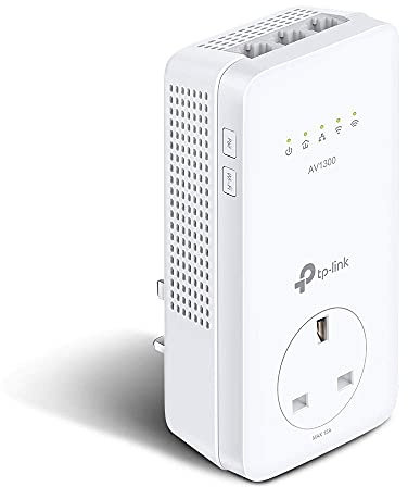 TP-Link Dual Band Gigabit AC1200 Powerline Adapter, Wi-Fi Extender/Booster,Speed Up to 1300 Mbps, Extra Power Socket, Works with OneMesh™, No Configuration Required, UK Plug (TL-WPA8631P) (Renewed)