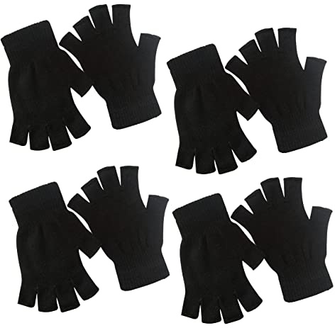 monochef 4 Pairs Half Finger Gloves Winter Knit Touchscreen Warm Stretchy Mittens Fingerless Gloves in Common Size for Men and Women,black
