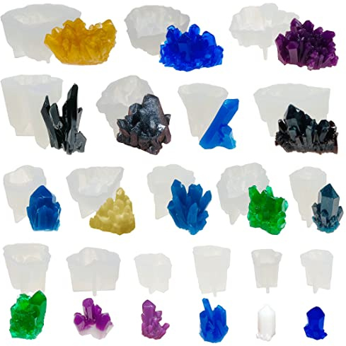 Woohome Kristall Cluster Silikonformen Resin Silikonform Gießform, 18 Stück Crystal Resin Gießform Kristall Cluster Silikonformen für Craft Schlüsselanhänger Halskette, Heimtextilien