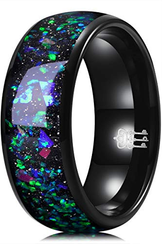 Three Keys Jewelry Men and Women Wedding Bands 8mm Tungsten Galaxy Blue Stone Carbide Ring Real with Polished Infinity Unique for Him Black Size 9