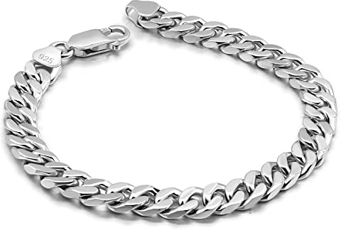 Dankadi Kubanisches Armband, massiv, 6 mm, aus 925er Silber, für Herren, Miami-Kette, kubanische Hip-Hop-Kette, 6,7 Zoll, 7,5 Zoll, 8,5 Zoll, 9 Zoll, Schmuck, Geschenk zum Geburtstag für Erwachsene
