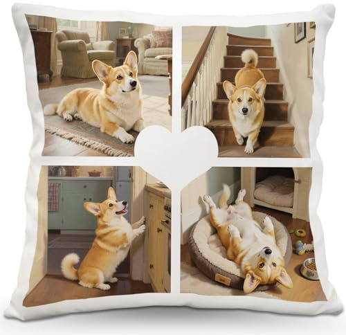 Wucidici Photo Pillow, Custom Pet Photo Cushion with Dog Name Personalised Picture Pillow Duplex Printing Home Decor Pillowcase Suitable Christmas or Housewarming Gifts for Family, Couples, Friends