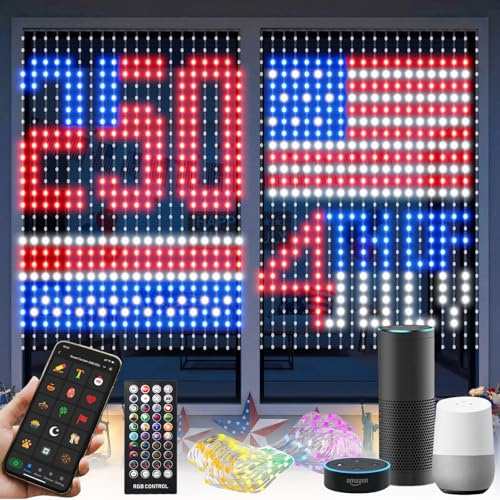 Smart Curtain Lights Pro - 540LEDs AI Pattern & GIF Display, WiFi APP Control Compatible with Alexa Google Home, Color Changing Music Lights Outdoor Indoor for 4th of July Window Decor, 5x6.6FT