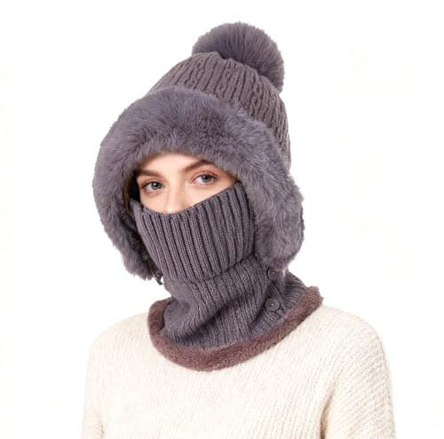 TAGVO Set Di Cappelli e Scaldacollo In Maglia Calda Invernale, Donna Passamontagna Maglia, Cappuccio in Pile Maschere Scaldacollo, Cappello Lavorato Flessibile Fodera In Morbido Pile Spesso