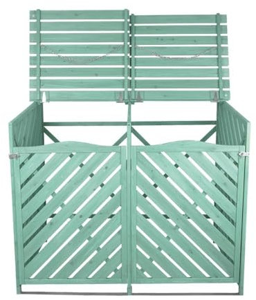 Airwave Double Wooden Slated Wheelie Bin Storage | Outdoor Hinged Store for Easy Bin Access | Up to 240Ltr Bins | Lockable Outdoor Bin Storage Green
