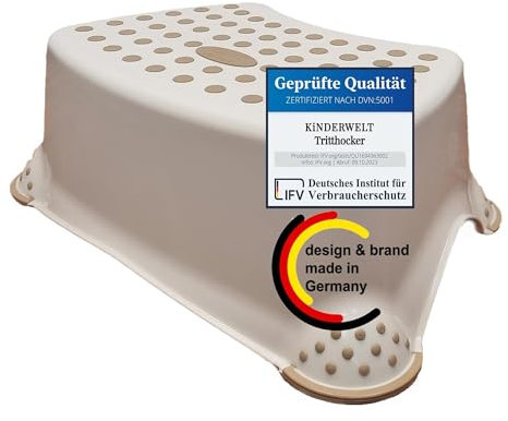 KiNDERWELT Premium Tritthocker für Kinder und Babys, Beige, Tritthocker Stufe für Kleinkinder ab 18 Monaten, abwischbar, rutschfest und BPA-frei