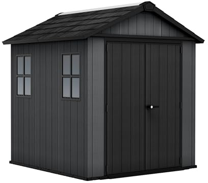 Keter Gerätehaus Newton 757, 223,8 x 230 x 246 cm, 4,4 m², schiefergrau, vielseitig nutzbar, mit Belüftung und abschließbarer Doppeltür