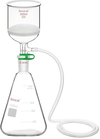 stonylab Juego de Embudos y Matraces Buchner, 350 ml Embudo de Vidrio con Matraz Erlenmeyer de 1 L y Tubos de Silicona para Uso en Laboratorio