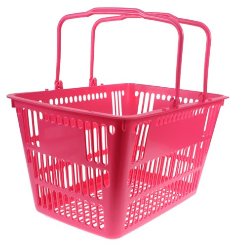 iplusmile Cesta De Plástico Mediana Para Compra Asas Resistentes, Organizador Multiusos Rosa, Almacenamiento Portátil Para Supermercado, Frutería y Tienda De Snacks, Cesta Reforzada y Resistente